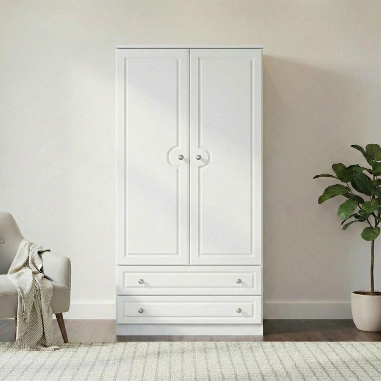 Pembroke White 2 Door 2 Drawer Double Wardrobe - H 182cm