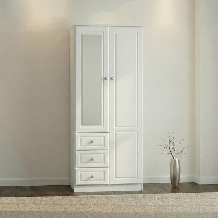 Pembroke White 2 Door Combi Wardrobe - 1 Mirror RHF 3 Drawers