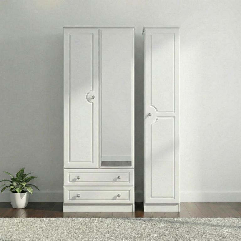 Pembroke White 3 Door Tall Combi Wardrobe - 1 Mirror and LHF 2 Drawers
