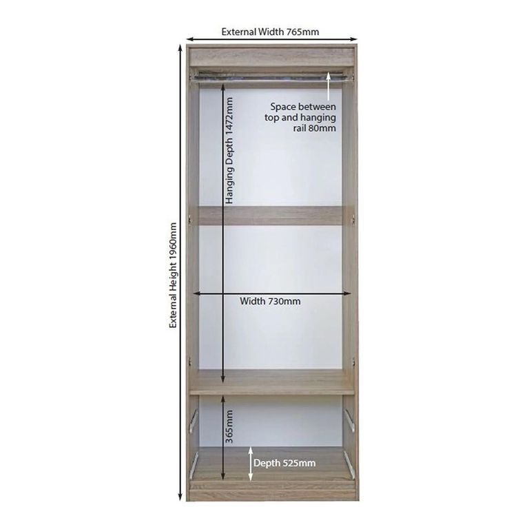 Pembroke White 2 Door 2 Drawer Tall Wardrobe