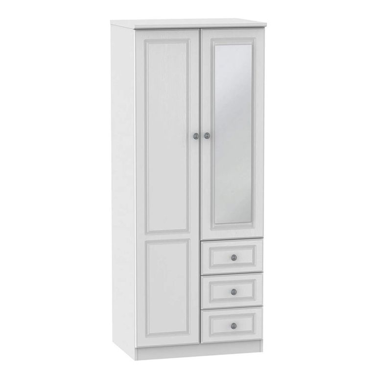 Pembroke White 2 Door Combi Wardrobe - 1 Mirror RHF 3 Drawers