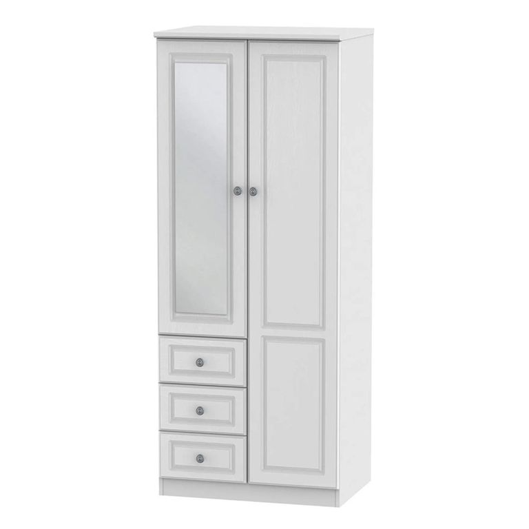 Pembroke White 2 Door Combi Wardrobe - 1 Mirror RHF 3 Drawers