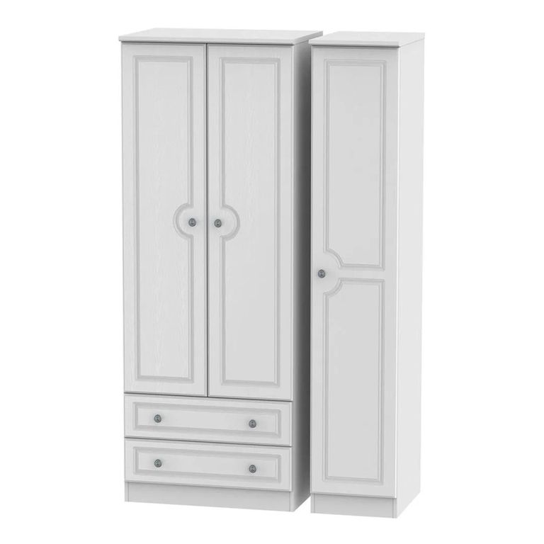 Pembroke White 3 Door Tall Triple Wardrobe - LHF 2 Drawers
