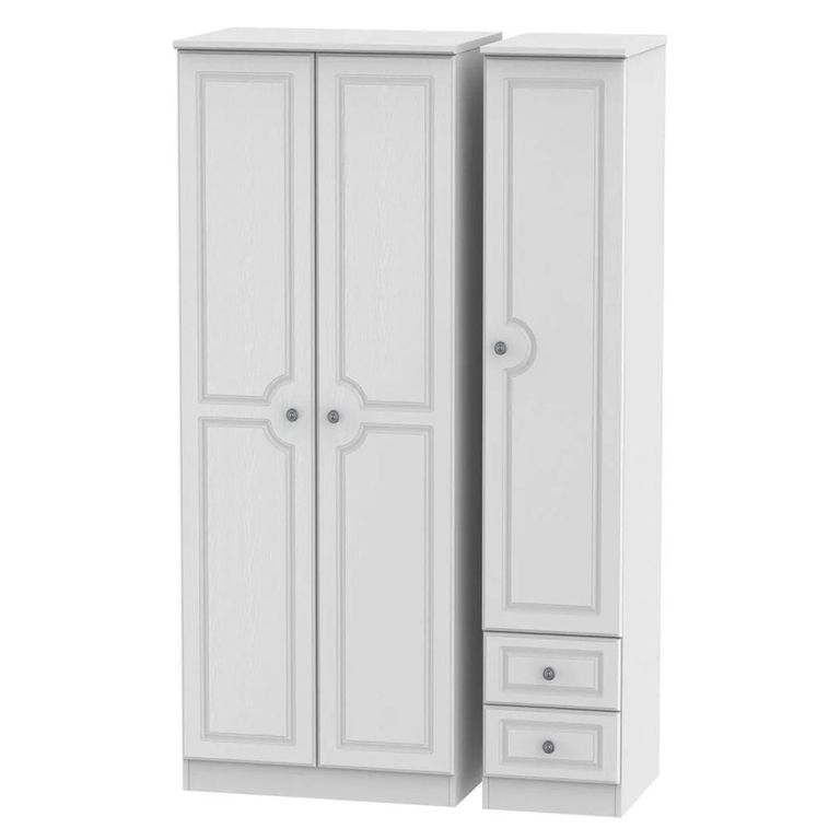 Pembroke White 3 Door Tall Triple Wardrobe - RHF 2 Drawers