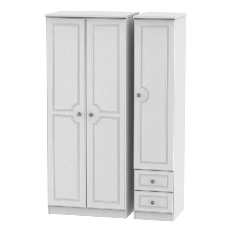 Pembroke White 3 Door Triple Wardrobe - RHF 2 Drawers