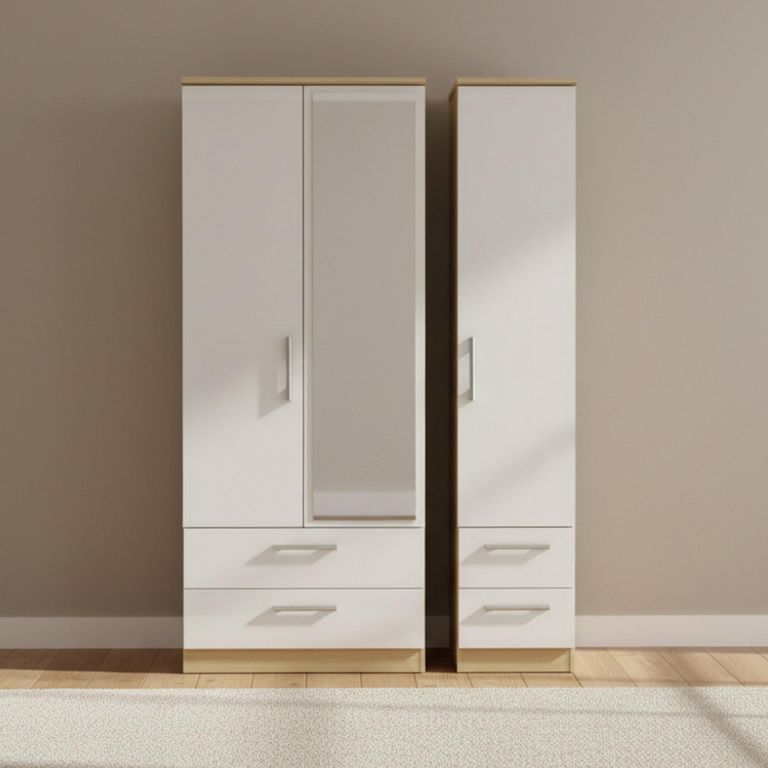 Knightsbridge Wardrobe - 3 Door - 1 Mirror - Combi - White Gloss and Light Oak