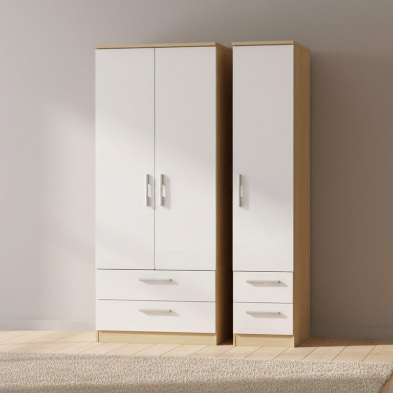 Knightsbridge Wardrobe - 3 Door - 4 Drawer - Triple - White Gloss and Light Oak