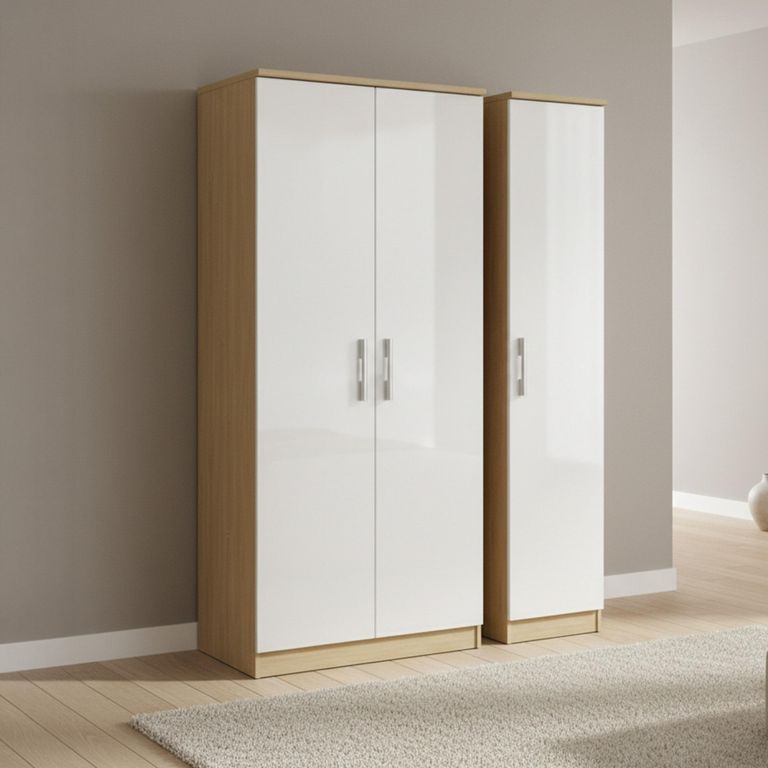 Knightsbridge Wardrobe - 3 Door - Triple - White Gloss and Light Oak