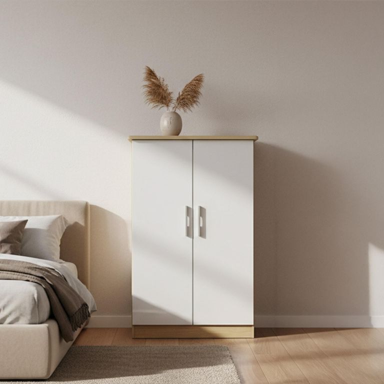 Knightsbridge Wardrobe - Midi - White Gloss and Light Oak