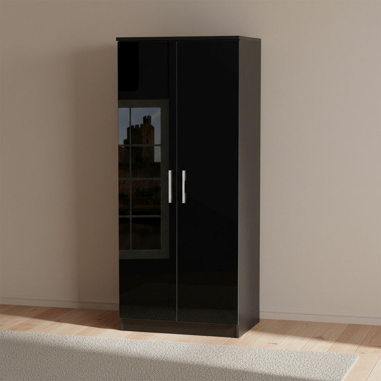 Knightsbridge Plain Wardrobe - 2 Door - Black Gloss