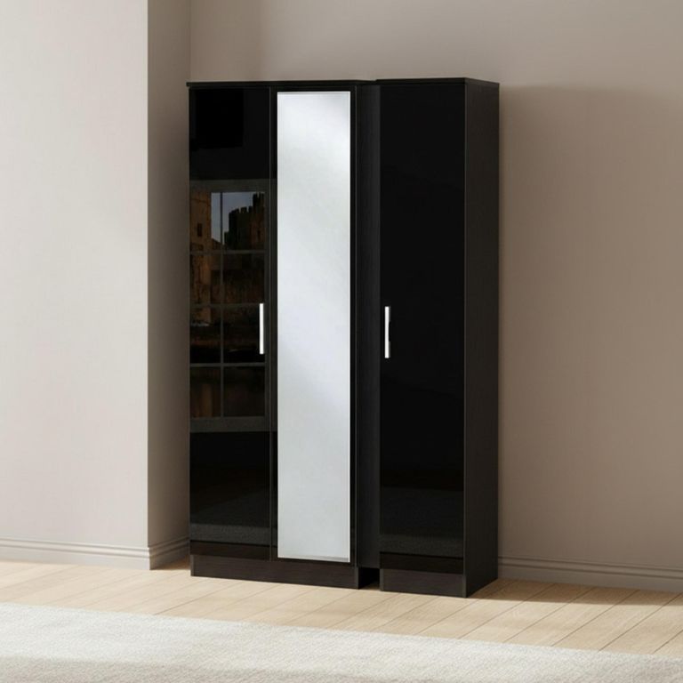 Knightsbridge Triple Wardrobe - 3 Door - 1 Mirror - Black Gloss