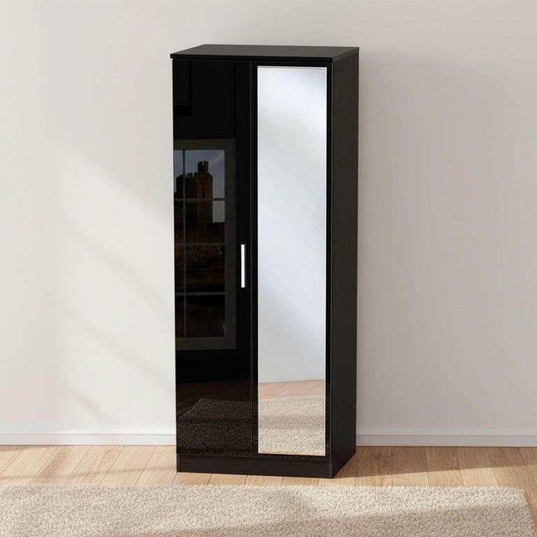 Knightsbridge Tall Wardrobe - 2 Door - 1 Mirror - Black Gloss