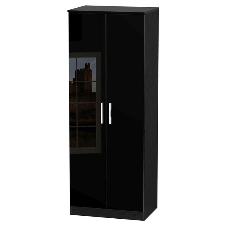 Knightsbridge Plain Tall Wardrobe - 2 Door - Black Gloss
