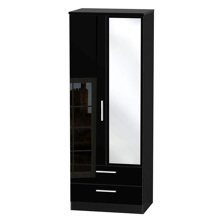 Knightsbridge Tall Combi Wardrobe - 2 Door - 1 Mirror - Black Gloss