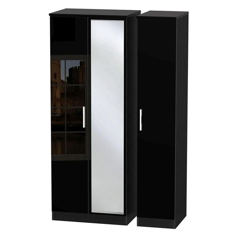 Knightsbridge Triple Wardrobe - 3 Door - 1 Mirror - Black Gloss