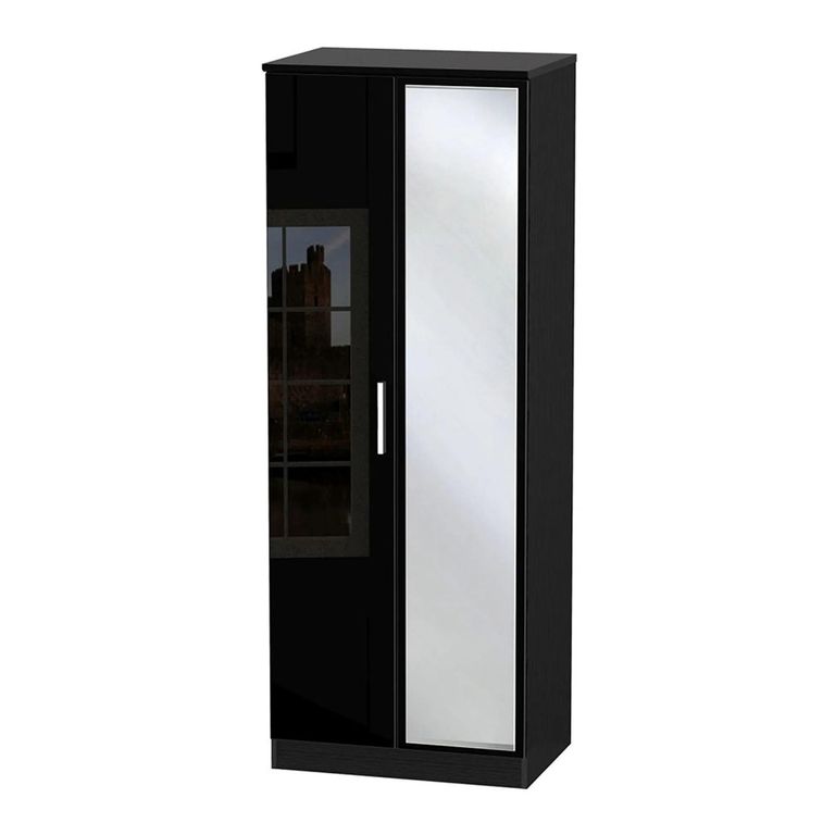 Knightsbridge Tall Wardrobe - 2 Door - 1 Mirror - Black Gloss