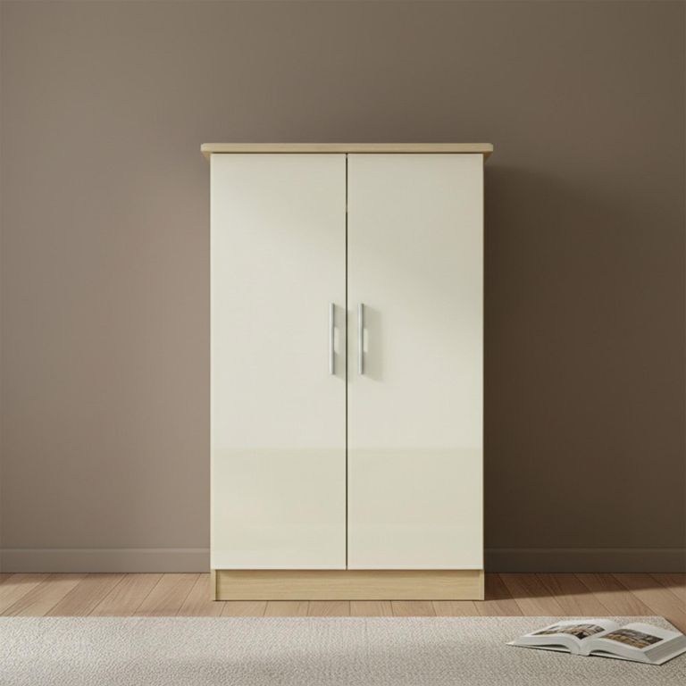 Knightsbridge Midi Wardrobe - Cream Gloss and Light Oak