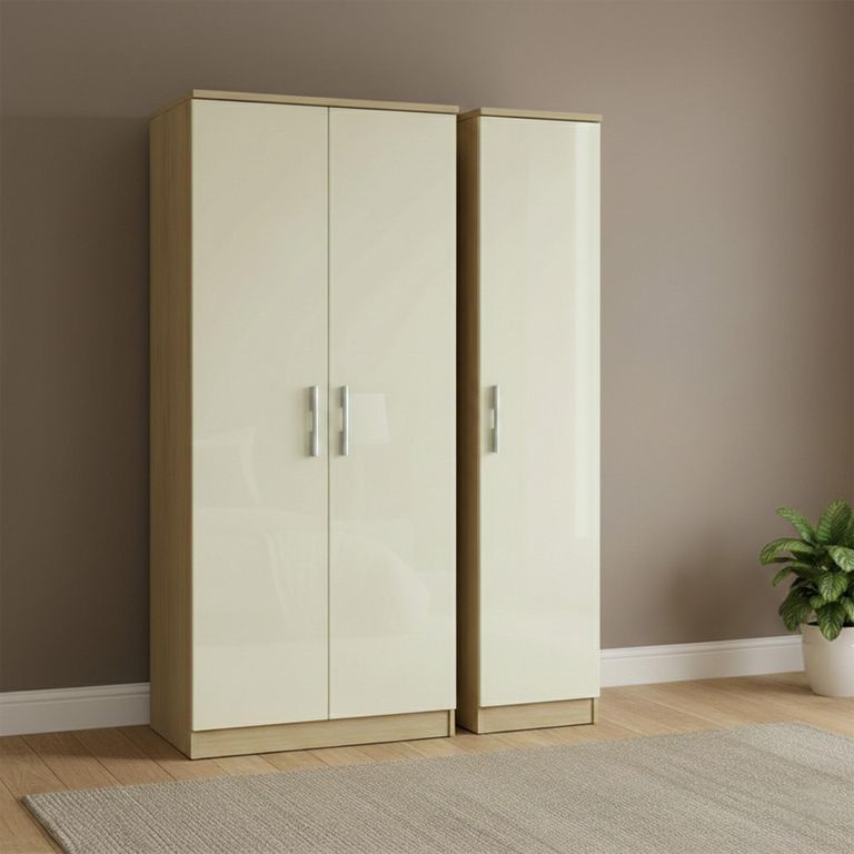 Knightsbridge Triple Wardrobe - 3 Door - Cream Gloss and Light Oak