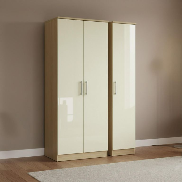 Knightsbridge Wardrobe - 3 Door - Triple - Cream Gloss and Light Oak