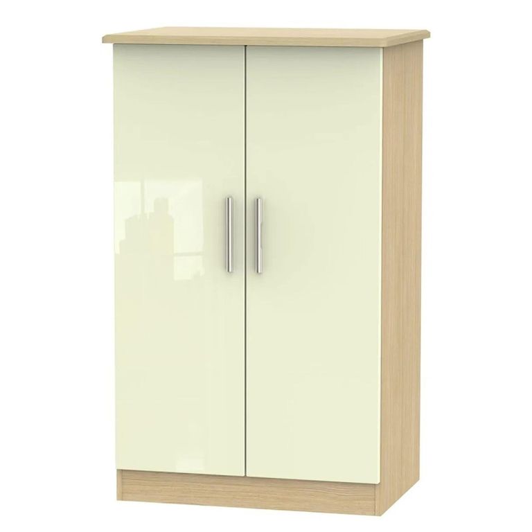 Knightsbridge Midi Wardrobe - Cream Gloss and Light Oak