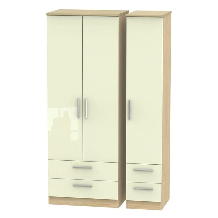 Knightsbridge Wardrobe - 3 Door - 4 Drawers - Tall Triple - Cream Gloss and Light Oak