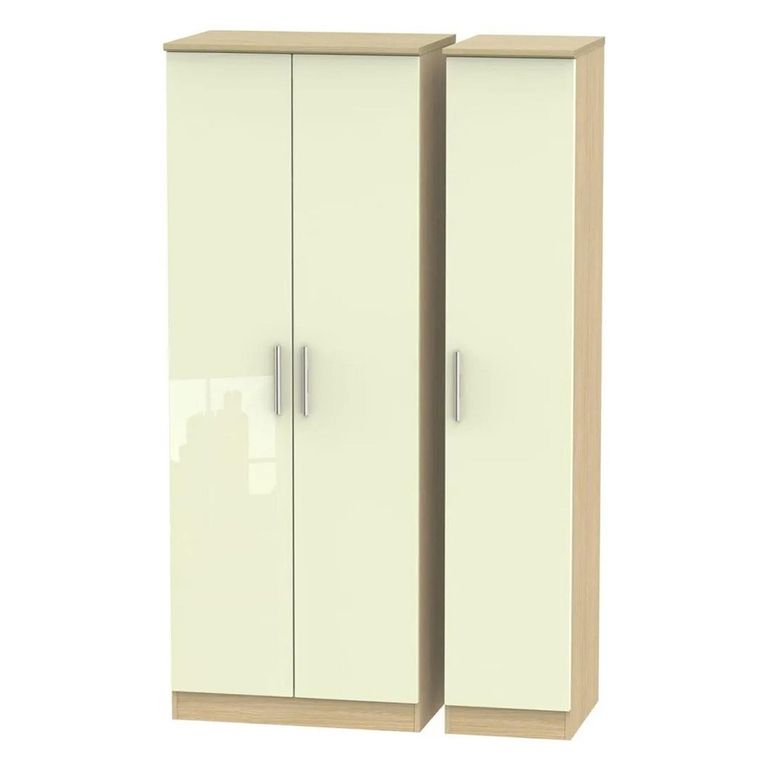 Knightsbridge Wardrobe - 3 Door - Triple - Cream Gloss and Light Oak
