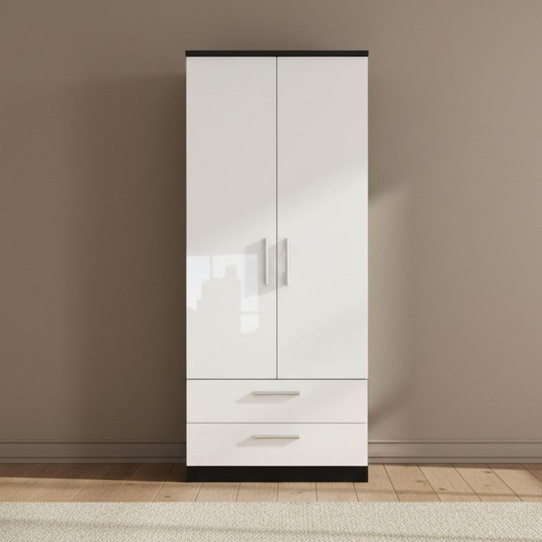 Knightsbridge Wardrobe - 2 Door - 2 Drawer - Double - White Gloss and Black