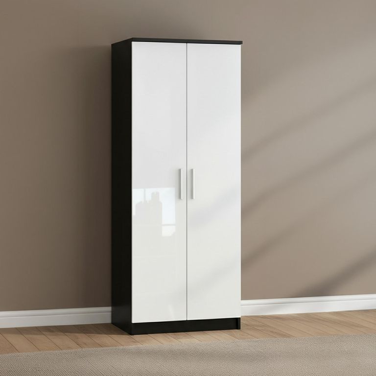 Knightsbridge Wardrobe - 2 Door - Plain - Tall - White Gloss and Black