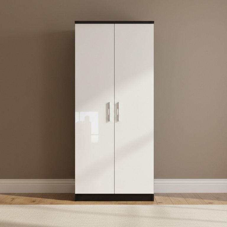 Knightsbridge Wardrobe - 2 Door - Plain - White Gloss and Black