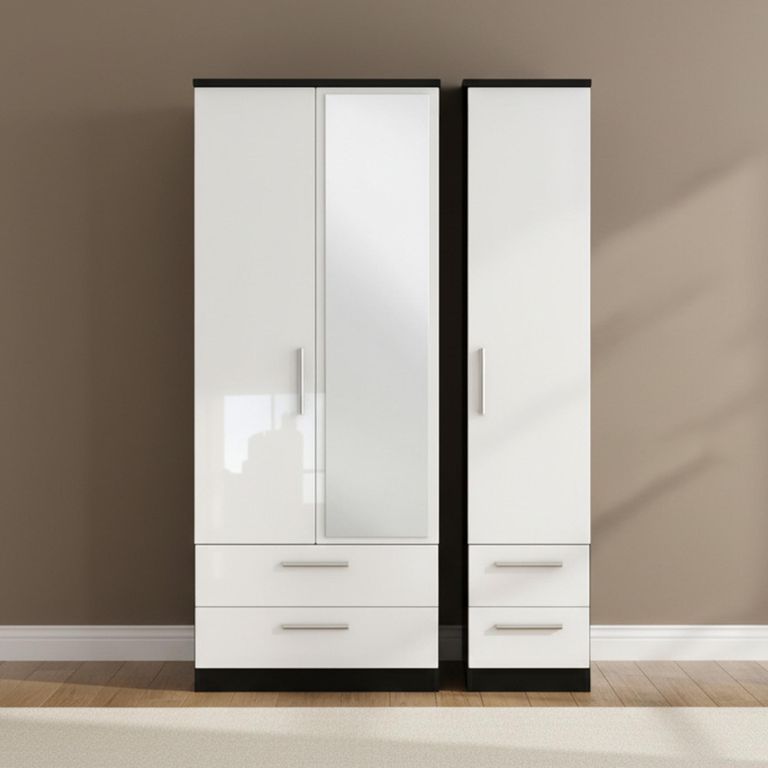 Knightsbridge Wardrobe - 3 Door - 1 Mirror - Combi - White Gloss and Black