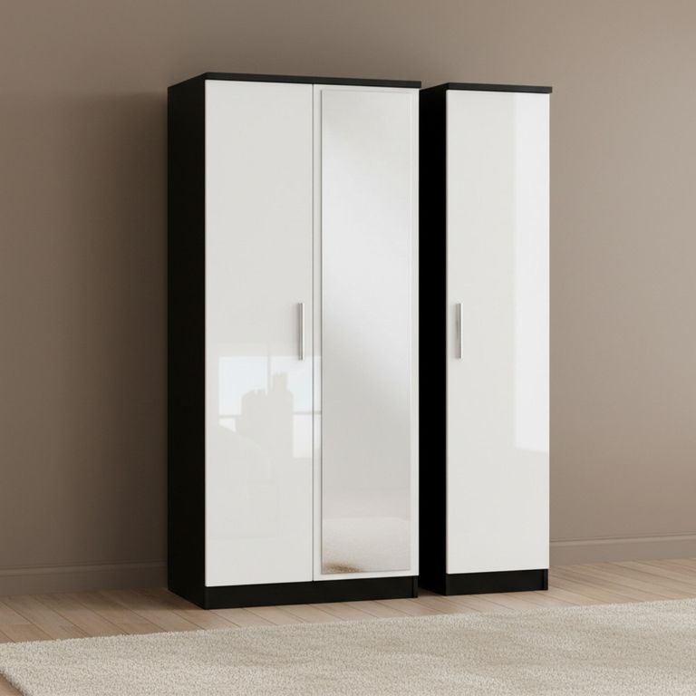 Knightsbridge Wardrobe - 3 Door - 1 Mirror - Triple - White Gloss and Black