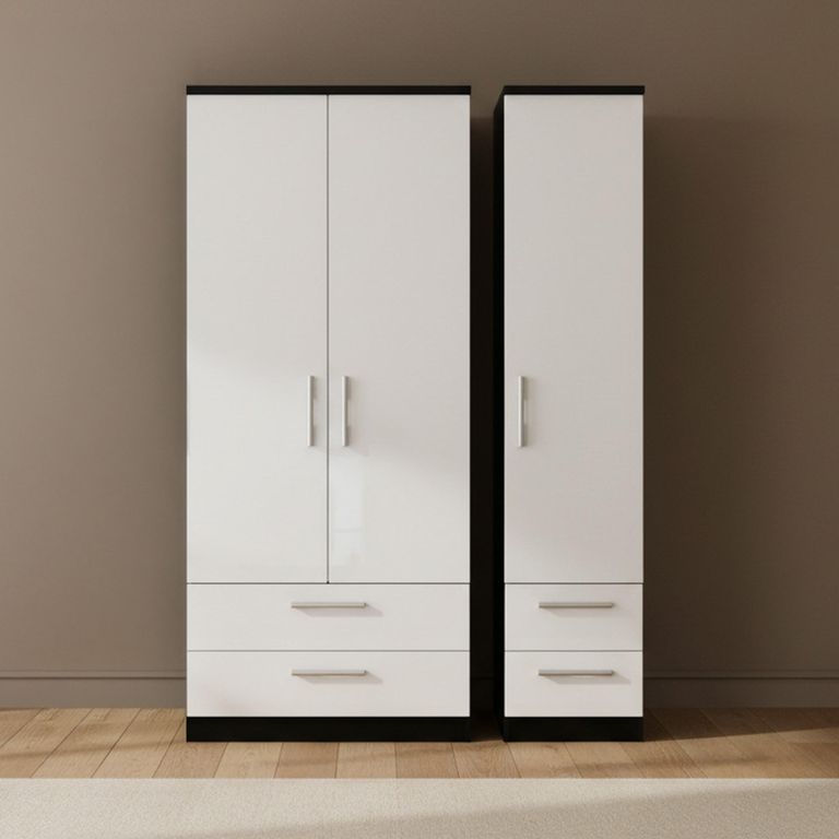 Knightsbridge Wardrobe - 3 Door - 4 Drawer - Triple - White Gloss and Black