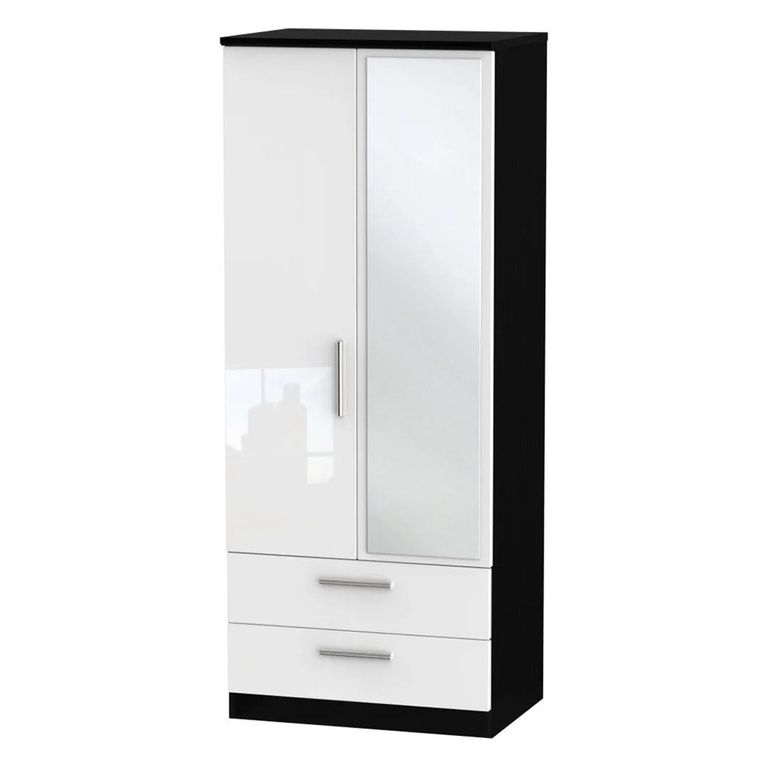 Knightsbridge Wardrobe - 2 Door - 1 Mirror - Combi - White Gloss and Black