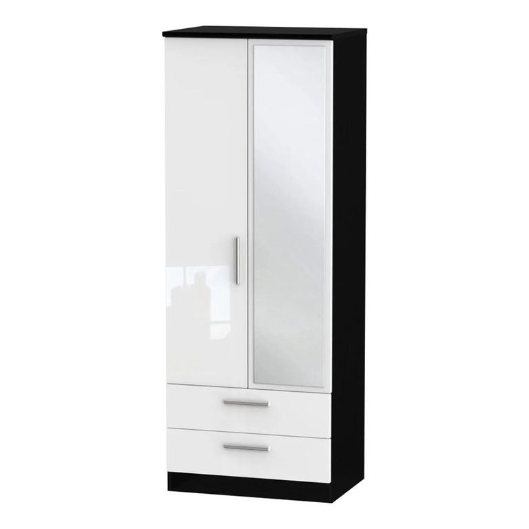 Knightsbridge Wardrobe - 2 Door - 1 Mirror - Tall Combi - White Gloss and Black