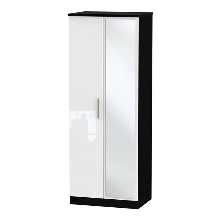Knightsbridge Wardrobe - 2 Door - 1 Mirror - Tall - White Gloss and Black