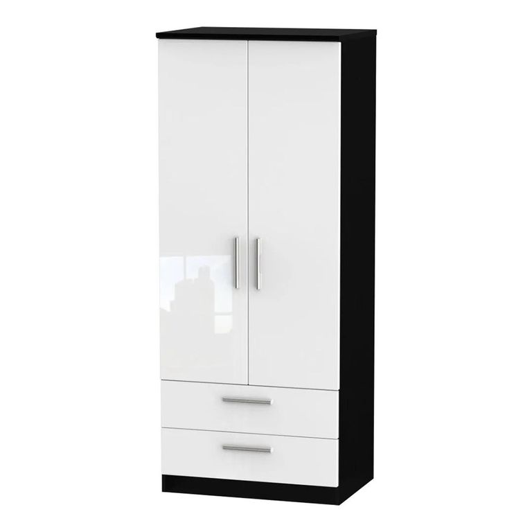 Knightsbridge Wardrobe - 2 Door - 2 Drawer - Double - White Gloss and Black
