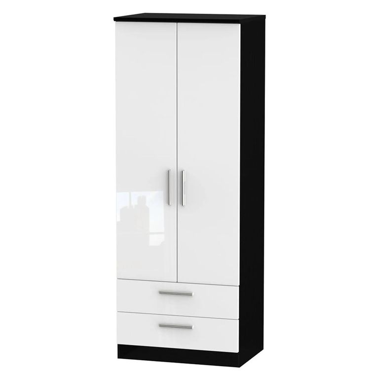 Knightsbridge Wardrobe - 2 Door - 2 Drawer - Tall - White Gloss and Black