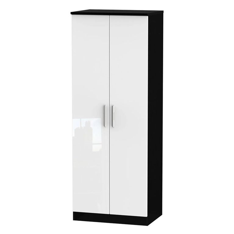 Knightsbridge Wardrobe - 2 Door - Plain - Tall - White Gloss and Black