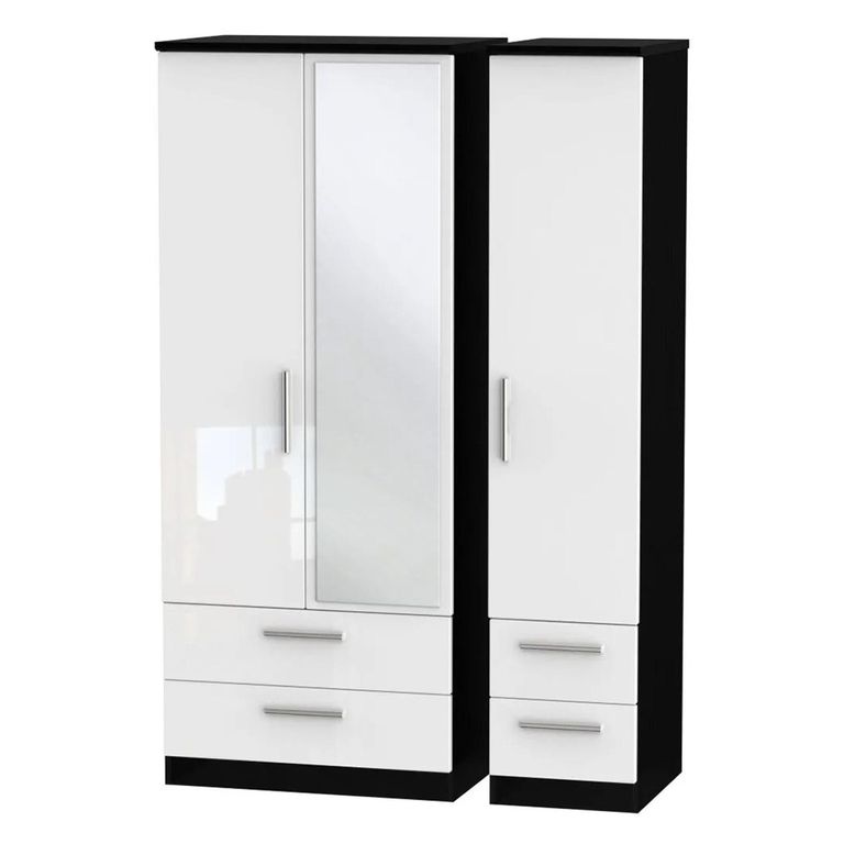 Knightsbridge Wardrobe - 3 Door - 1 Mirror - Combi - White Gloss and Black