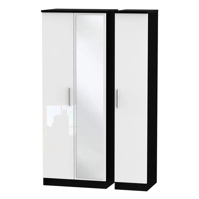 Knightsbridge Wardrobe - 3 Door - 1 Mirror - Tall Triple - White Gloss and Black