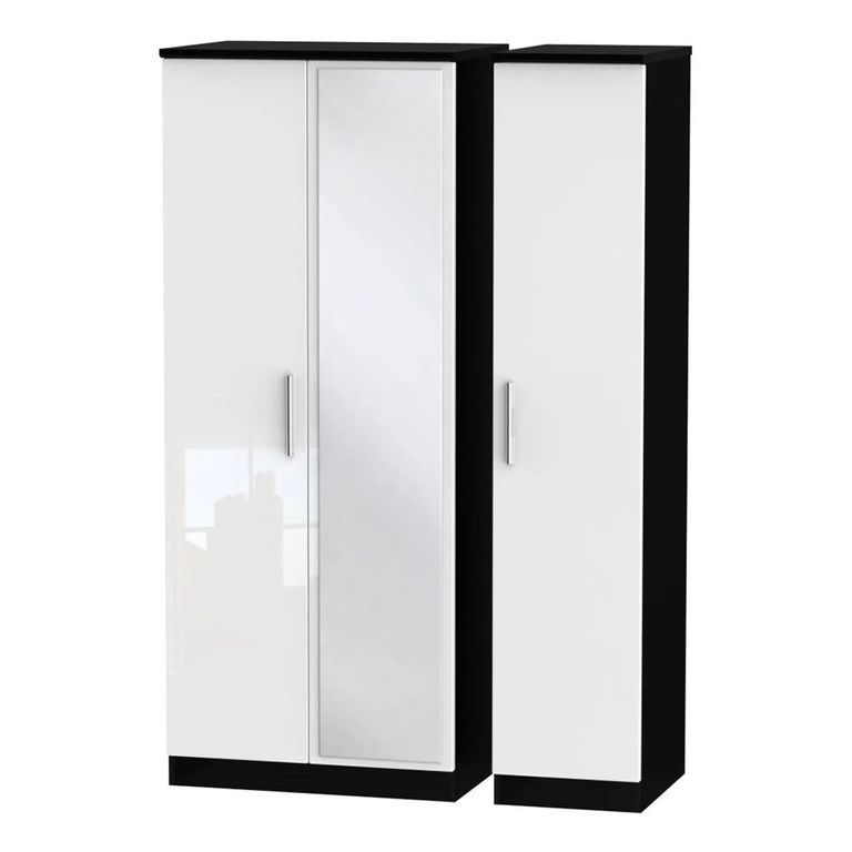 Knightsbridge Wardrobe - 3 Door - 1 Mirror - Triple - White Gloss and Black