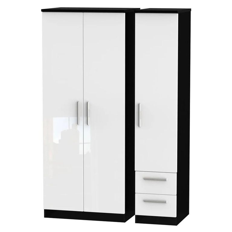 Knightsbridge Wardrobe - 3 Door - RHF 2 Drawer - Triple - White Gloss and Black