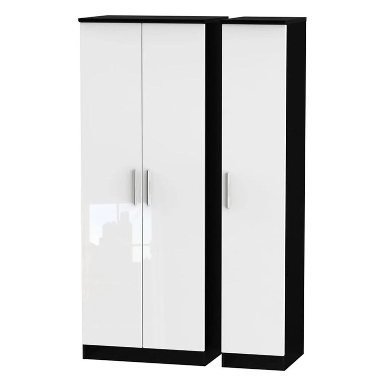 Knightsbridge Wardrobe - 3 Door - Tall Triple - White Gloss and Black