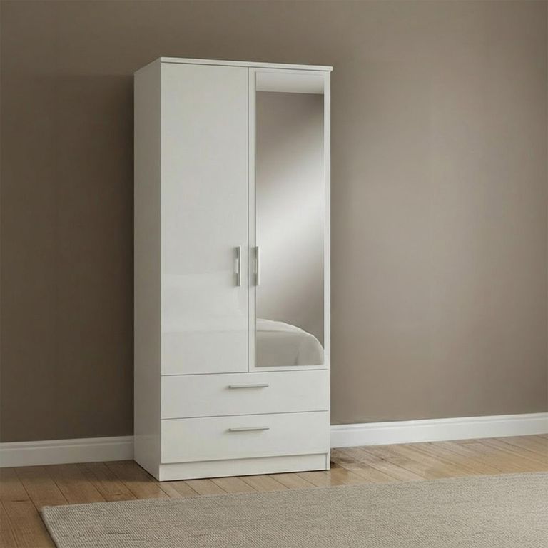 Knightsbridge Wardrobe - 2 Door - 1 Mirror - Combi - White Gloss