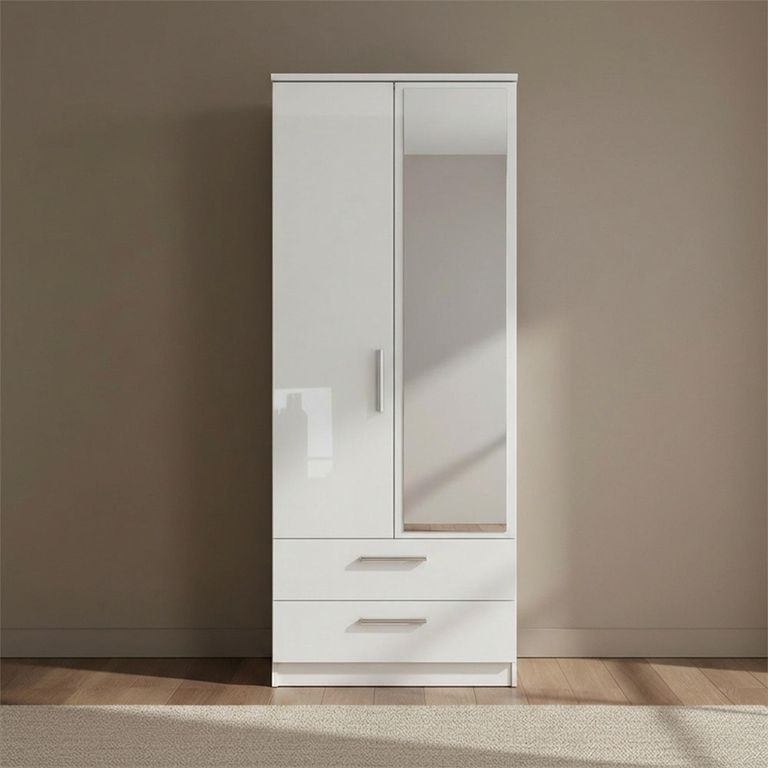 Knightsbridge Wardrobe - 2 Door - 1 Mirror - Tall - Combi - White Gloss
