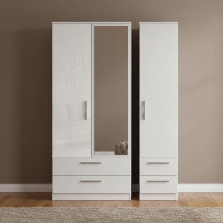Knightsbridge Wardrobe - 3 Door - 1 Mirror - Combi - White Gloss