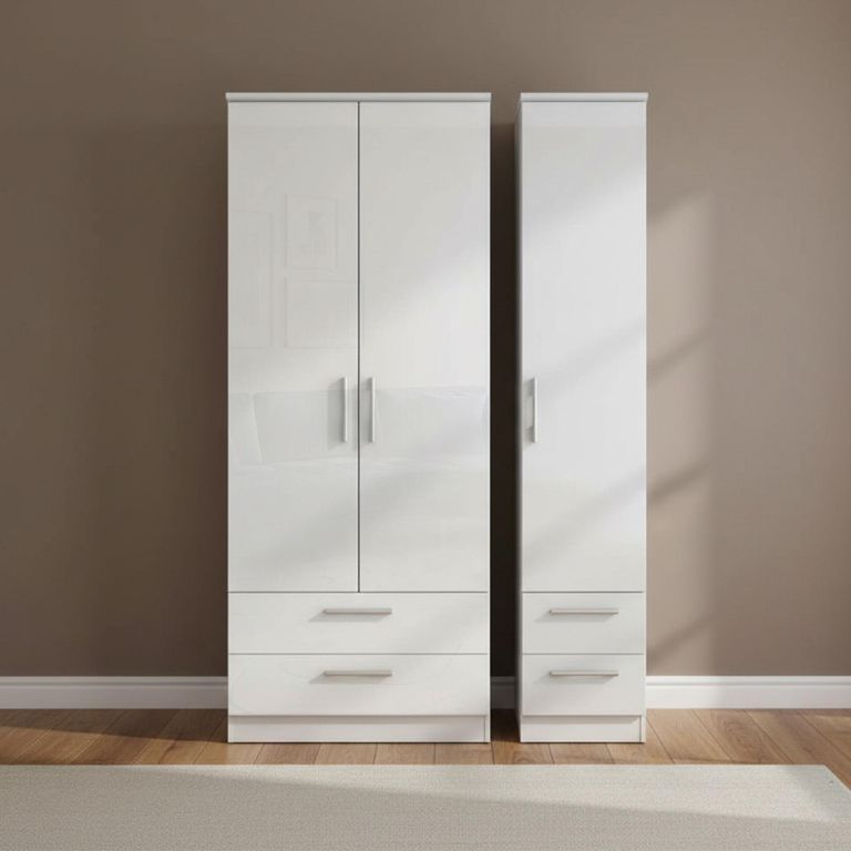 Knightsbridge Wardrobe - 3 Door - 4 Drawer - Tall - Triple - White Gloss