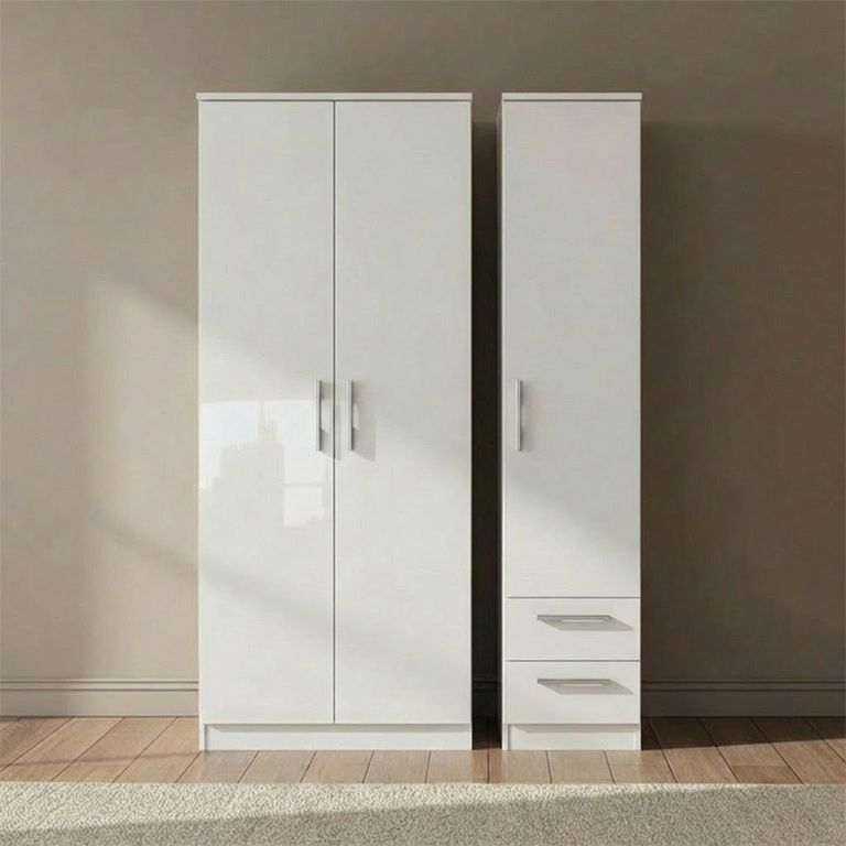 Knightsbridge Wardrobe - 3 Door - RHF 2 Drawer - Tall - Triple - White Gloss