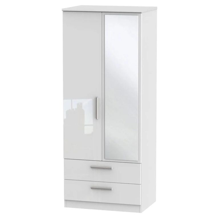 Knightsbridge Wardrobe - 2 Door - 1 Mirror - Combi - White Gloss