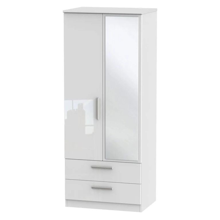 Knightsbridge Wardrobe - 2 Door - 1 Mirror - Tall - Combi - White Gloss